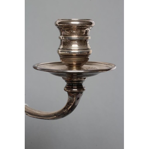 265 - A SILVER TWO BRANCH CANDELABRUM, maker C.R. Culverwell, London 1975, in George I style, the bobbin s... 