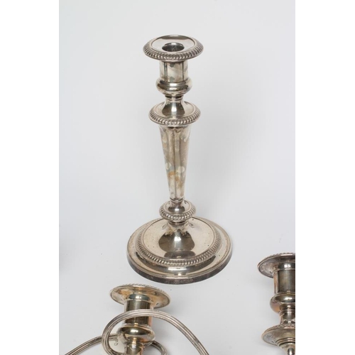 276 - A TWO BRANCH THREE LIGHT SILVER CANDELABRUM, maker Barker Ellis Silver Co., Birmingham 1976, the fix... 