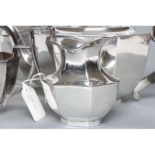 277 - A FOUR PIECE SILVER TEA AND COFFEE SERVICE, maker Viners, Sheffield 1936, of octagonal form, compris... 