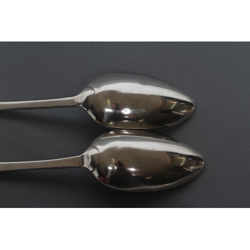 297 - A PAIR OF LATE GEORGE III SCOTTISH PROVINCIAL SILVER TABLESPOONS, maker Thomas Davie, Greenock, c.18... 