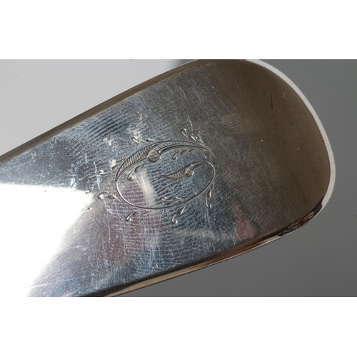 305 - A VICTORIAN SILVER SOUP LADLE, maker's mark GA, London 1858, in Fiddle pattern engraved 