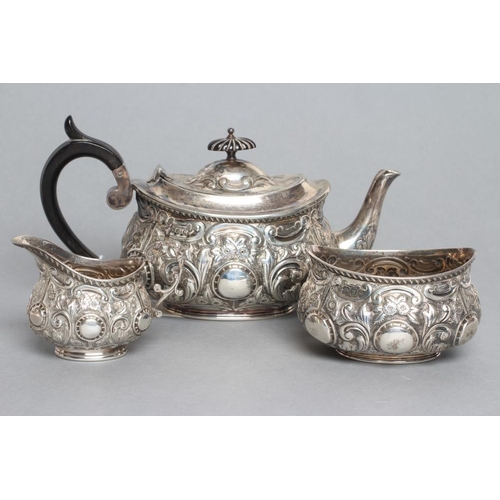 317 - A COMPOSITE LATE VICTORIAN SILVER BACHELOR'S THREE PIECE TEA SERVICE, teapot and sugar, maker Edward... 