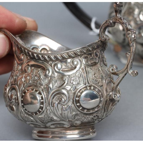 317 - A COMPOSITE LATE VICTORIAN SILVER BACHELOR'S THREE PIECE TEA SERVICE, teapot and sugar, maker Edward... 