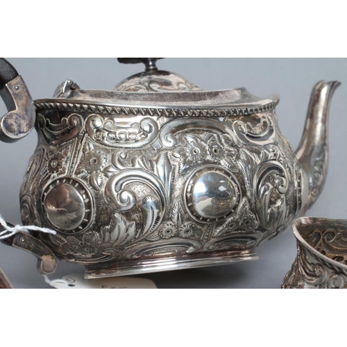 317 - A COMPOSITE LATE VICTORIAN SILVER BACHELOR'S THREE PIECE TEA SERVICE, teapot and sugar, maker Edward... 