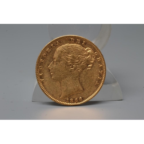 332 - A VICTORIA SHIELD BACK SOVEREIGN, 1866, 7.3g (Est. plus 20% premium)