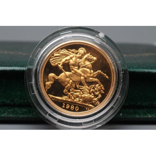 351 - AN ELIZABETH II PROOF SOVEREIGN, 1980, 7.9g, in capsule and cased with certificate (Est. plus 20% pr... 