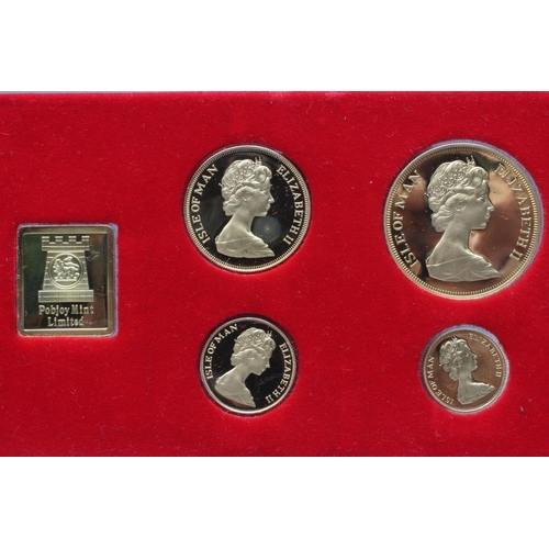 363 - AN ELIZABETH II GOLD FOUR COIN PROOF SET, 1977, Isle of Man, Pobjoy Mint, Ltd.ed., comprising £5, £2... 