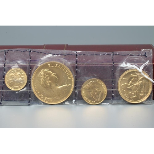 364 - AN ELIZABETH II GOLD FOUR COIN PROOF SET 1973, Isle of Man, comprising £5, £2, sovereign and half so... 