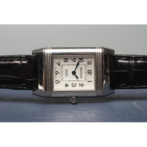 401 - A LADY'S JAEGER-LECOULTRE DIAMOND REVERSO WRISTWATCH, one side with small mother of pearl circular d... 