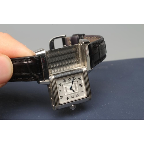 401 - A LADY'S JAEGER-LECOULTRE DIAMOND REVERSO WRISTWATCH, one side with small mother of pearl circular d... 