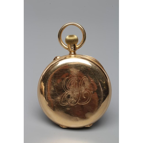 405 - A TOP WIND POCKET WATCH, the white enamel dial with centre seconds and two subsidiary dials, the un-... 