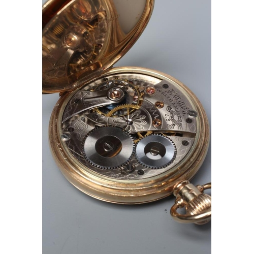 415 - A 9CT GOLD TOP WIND HUNTER POCKET WATCH, the white enamel dial with black Arabic numerals enclosing ... 