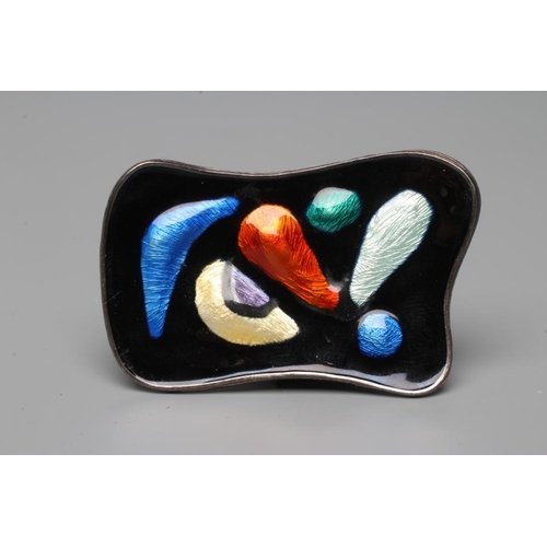 436 - A NORWEGIAN STERLING SILVER AND ENAMEL BROOCH designed by Oystry Balle, of shaped oblong form with b... 