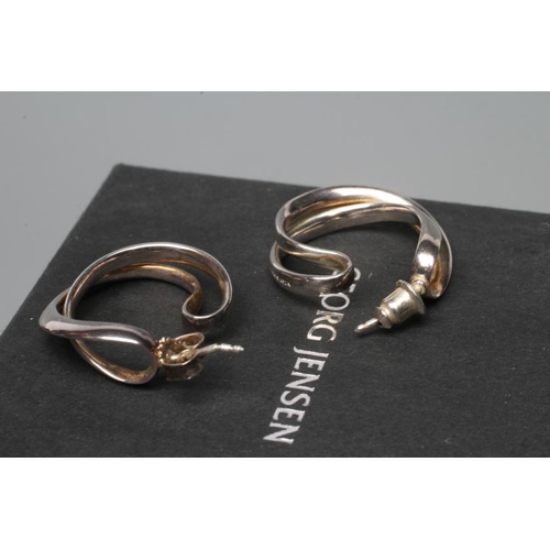 445 - A PAIR OF GEORG JENSEN SILVER INFINITY HOOP STUD EARRINGS, numbered 452A, 6.7g total, boxed (Est. pl... 