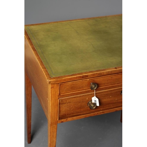 904 - A MAHOGANY LIBRARY SIDE TABLE, early 19th century and later, of oblong form with stringing, the hing... 