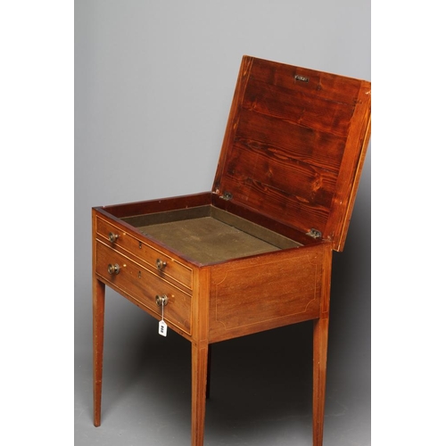 904 - A MAHOGANY LIBRARY SIDE TABLE, early 19th century and later, of oblong form with stringing, the hing... 