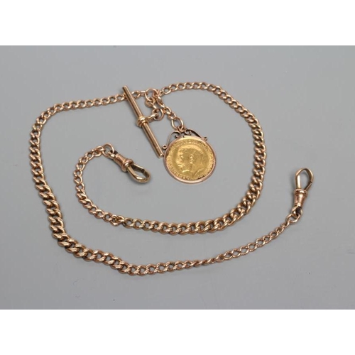 331 - A GEORGE V HALF SOVEREIGN, 1912, in a 9ct gold loose mount and pendant from a graduated curb link al... 