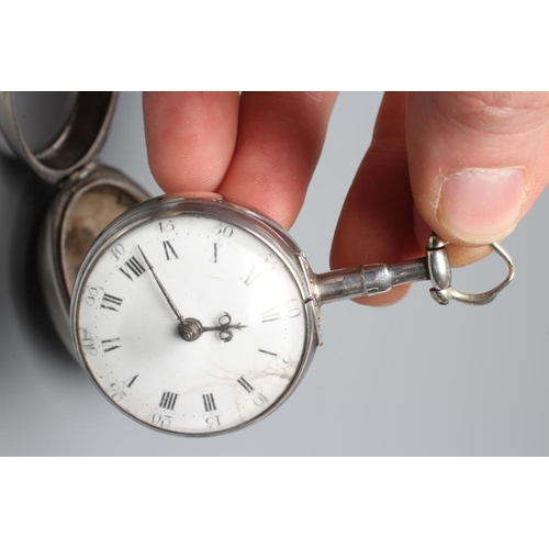 382 - A GEORGE III IRISH PAIR CASED POCKET WATCH, the white enamel dial with Roman and Arabic numerals, th... 