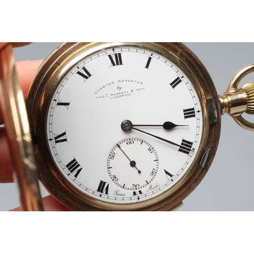 407 - A TOP WIND QUARTER REPEATER POCKET WATCH, the white enamel dial with black Roman numerals enclosing ... 