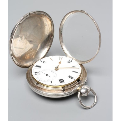 410 - A GEORGE III SILVER HUNTER CASED POCKET WATCH, the white enamel dial with black Roman numerals enclo... 