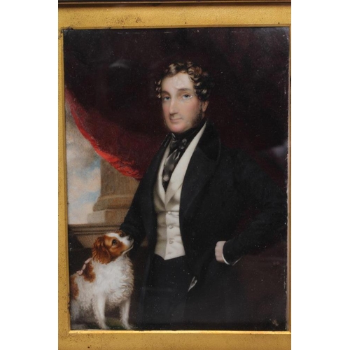 718 - ATTRIBUTED TO CORNELIUS BERIS DURHAM (1809-1884) Portrait of a Gentleman with a Spaniel, miniature o... 