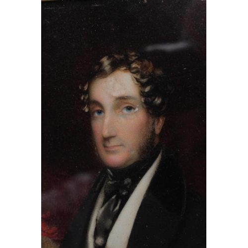 718 - ATTRIBUTED TO CORNELIUS BERIS DURHAM (1809-1884) Portrait of a Gentleman with a Spaniel, miniature o... 