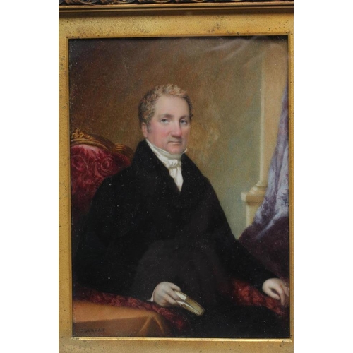 720 - CORNELIUS BERIS DURHAM (1809-1884) Portrait of a Gentleman seated and holding a book, miniature on i... 