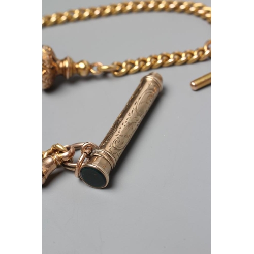 371 - AN ALBERT CHAIN with bar and dog-clip fastener, all stamped 625, 15, pendant with an unmarked tassel... 