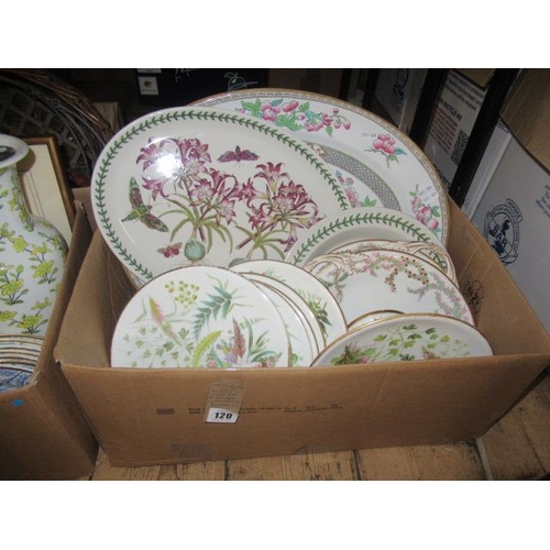 120 - BOX OF CHINA INCLUDING INDIAN TREE AND PORTMEIRION PLATTERS ETC