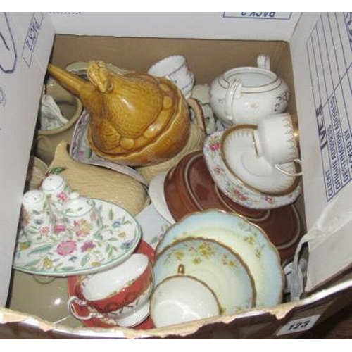 123 - LARGE BOX OF HADDON HALL AYNSLEY AND OTHER CERAMICS