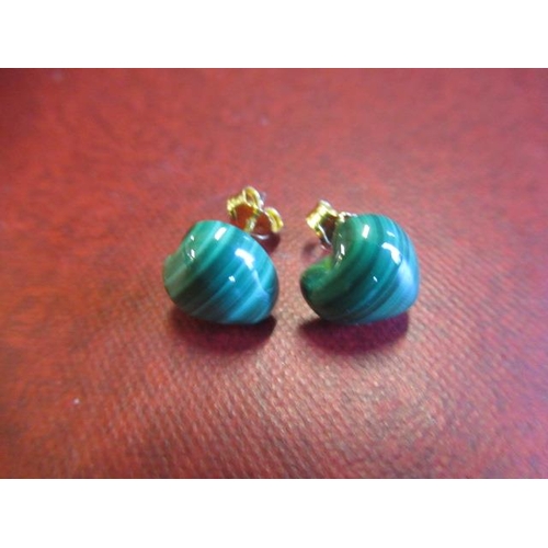 158 - PAIR OF 9.95CTS CONGO MALACHITE GOLD TONE AND SILVER EARRINGS