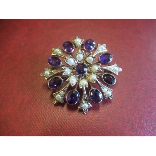 172 - AMETHYST AND SEED PEARL BROOCH PENDANT