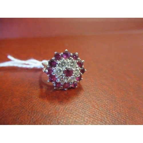 179A - 18CT WHITE GOLD RUBY AND DIAMOND CLUSTER RING