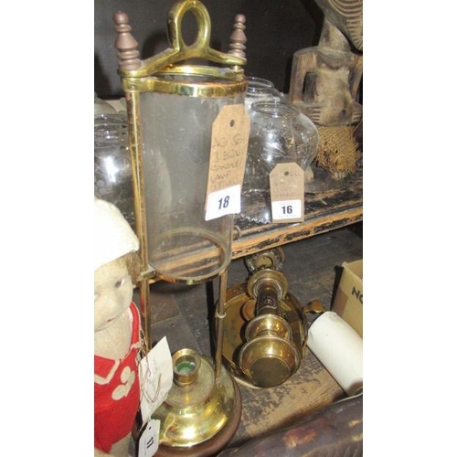 18 - THREE BRASS CANDLE LAMP FITTINGS