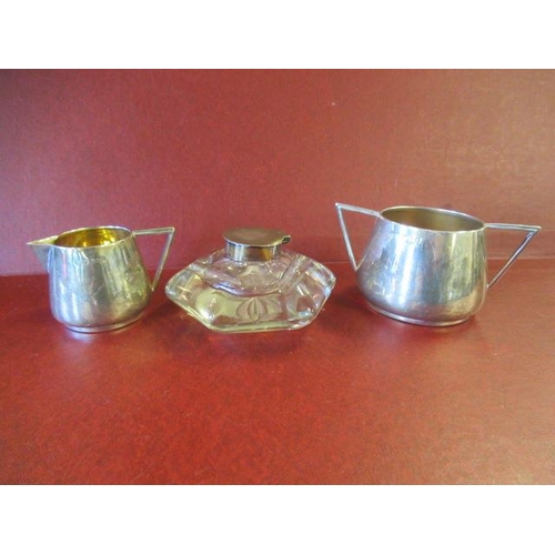 226 - MATCHING SILVER CREAM AND SUGAR SET AND AN INKWELL