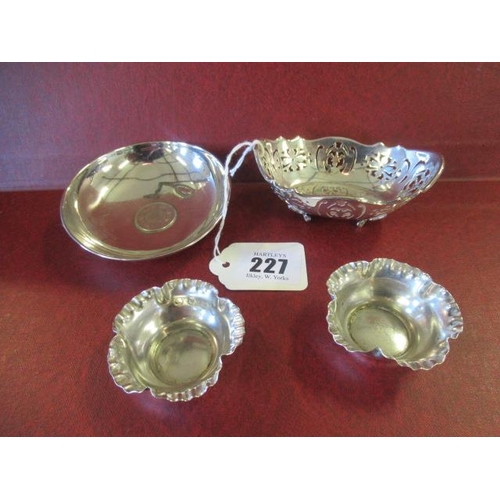 227 - PAIR OF SILVER SALTS BON BON DISH AND ANOTHER