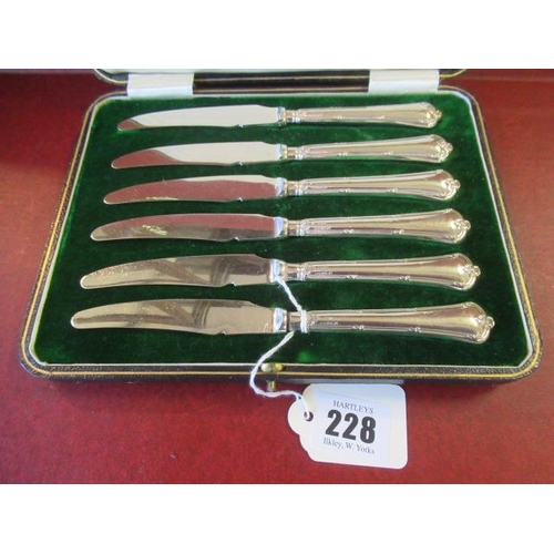 228 - CASED SET OF SIX SILVER HANDLED TEA KNIVES