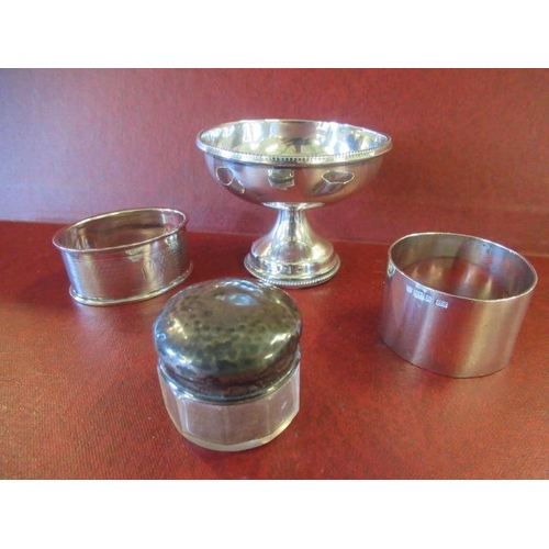 232 - SMALL SILVER BOWL TWO SILVER NAPKIN RINGS ETC