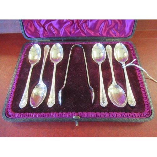 236A - CASED SET OF SILVER TEASPOONS AND TONGS