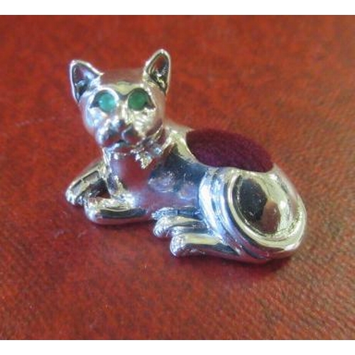 238 - SILVER CAT PIN CUSHION