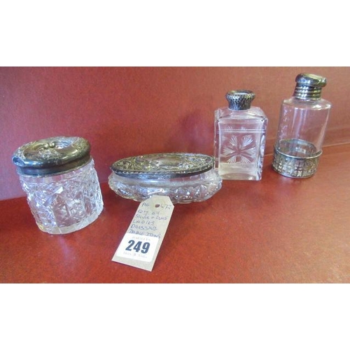 249 - QUANTITY OF SILVER MOUNTED GLASS DRESSING TABLE JARS AND BOTTLES