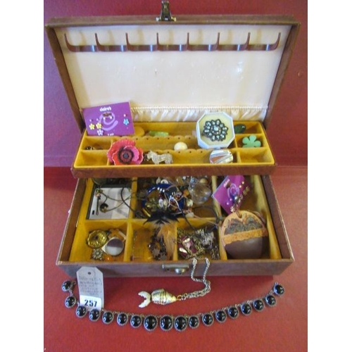 257 - JEWELLERY BOX AND COSTUME JEWELLERY