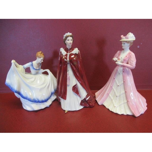 284 - WORCESTER QUEEN AND DOULTON AND COALPORT FIGURES