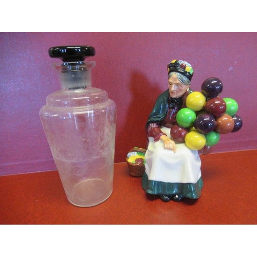 287 - ROYAL DOULTON BALLOON SELLER AND ART DECO GLASS COCKTAIL SHAKER