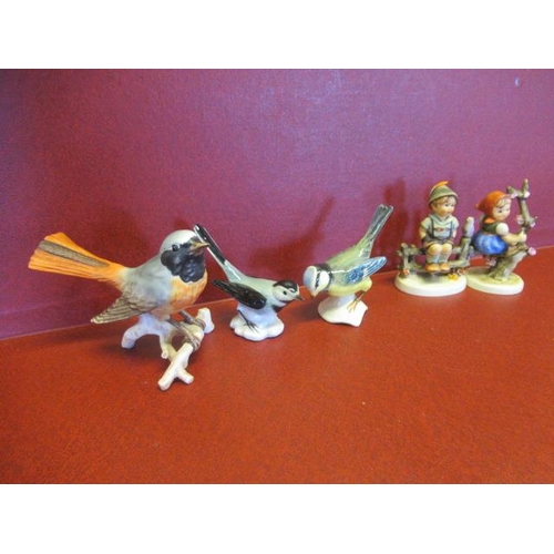 289 - TWO HUMMEL FIGURES AND THREE GOEBEL BIRDS