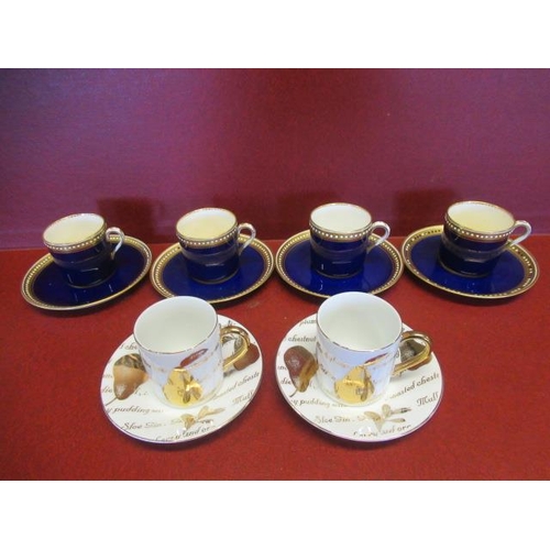 294 - COPELAND BLUE AND GILT AND OTHER DEMI TASSE CUPS AND SAUCERS