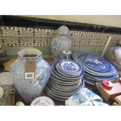 341 - LARGE QUANTITY OF BLUE AND WHITE CERAMICS