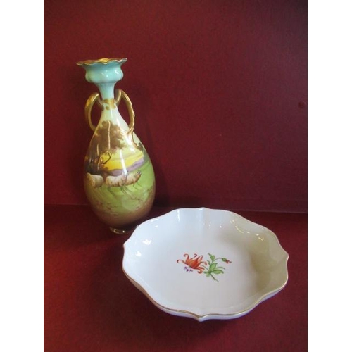 378 - HAND PAINTED ROYAL DOULTON VASE AND DISH