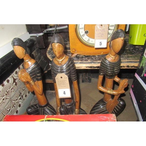 4 - THREE ETHNIC WOODEN MUSICIAN FIGURES