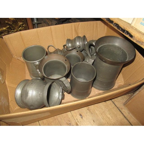 80 - BOX OF PEWTER TANKARDS